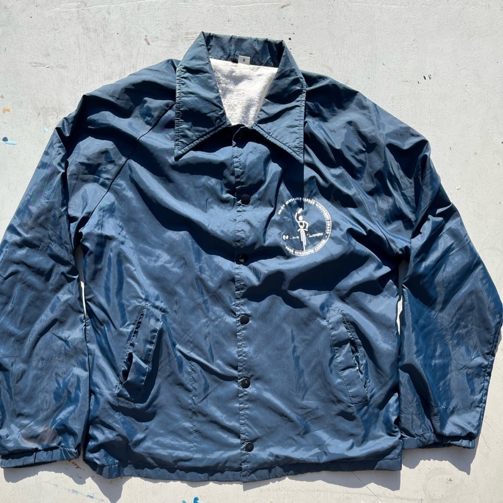 Men's Vintage Windbreaker Navy Blue Newspaper Route M 70s 80s Nylon‎ Classic